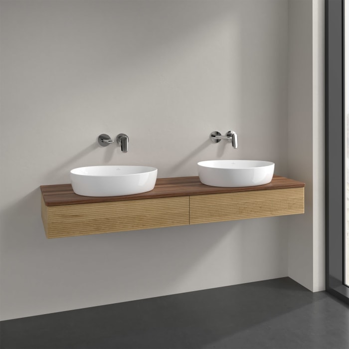 Villeroy & Boch Antao Waschbeckenunterschrank, 160 x 19 cm, 2 Auszüge mit LED-Licht, Front mit Struktur, ohne Hahnloch, für Waschtisch links und recht