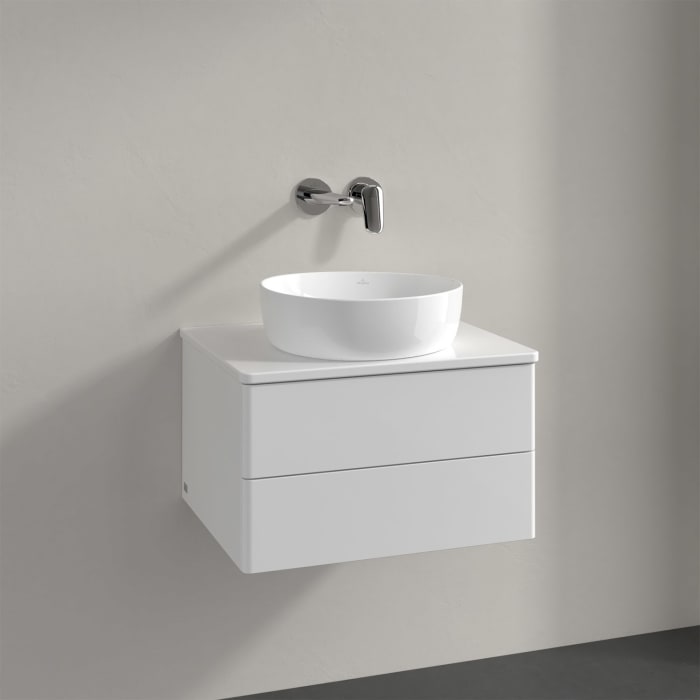 Villeroy & Boch Antao Waschbeckenunterschrank, 60 x 36 cm, 2 Auszüge mit LED-Licht, Front ohne Struktur, ohne Hahnloch
