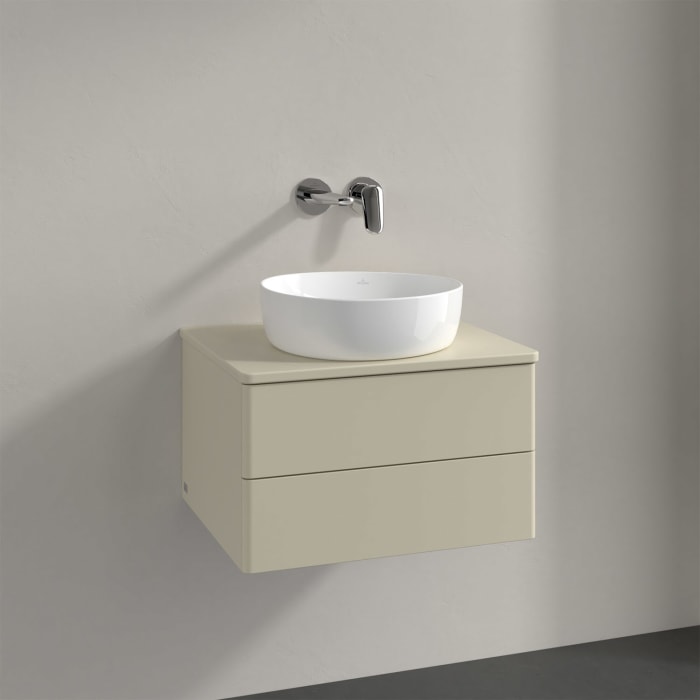Villeroy & Boch Antao Waschbeckenunterschrank, 60 x 36 cm, 2 Auszüge mit LED-Licht, Front ohne Struktur, ohne Hahnloch