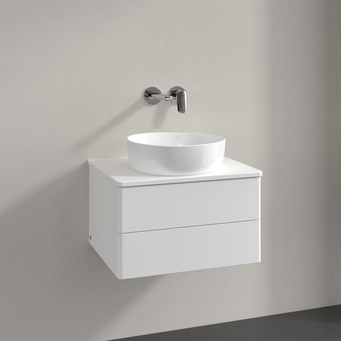 Villeroy & Boch Antao Waschbeckenunterschrank, 60 x 36 cm, 2 Auszüge mit LED-Licht, Front ohne Struktur, mit Hahnloch