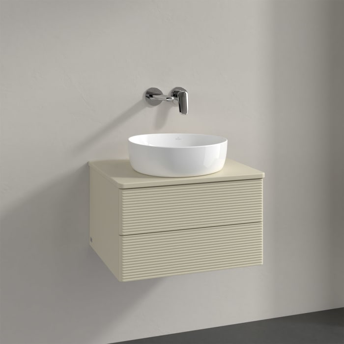 Villeroy & Boch Antao Waschbeckenunterschrank, 60 x 36 cm, 2 Auszüge mit LED-Licht, Front mit Struktur, ohne Hahnloch