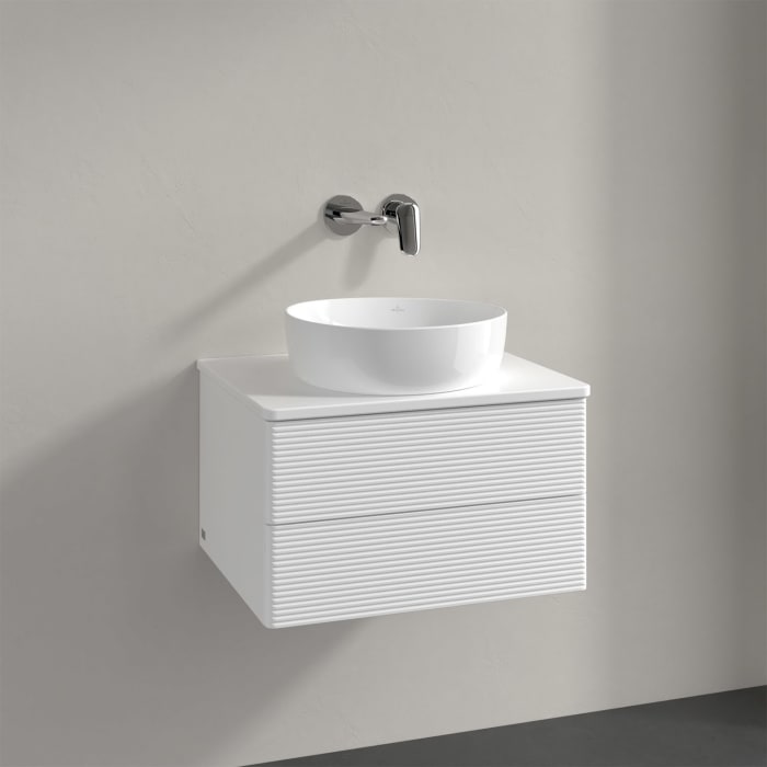 Villeroy & Boch Antao Waschbeckenunterschrank, 60 x 36 cm, 2 Auszüge mit LED-Licht, Front mit Struktur, ohne Hahnloch