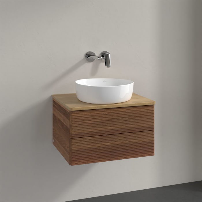 Villeroy & Boch Antao Waschbeckenunterschrank, 60 x 36 cm, 2 Auszüge mit LED-Licht, Front mit Struktur, ohne Hahnloch