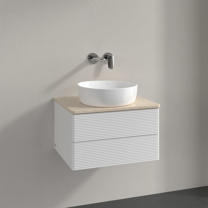Villeroy & Boch Antao Waschbeckenunterschrank, 60 x 36 cm, 2 Auszüge mit LED-Licht, Front mit Struktur, ohne Hahnloch