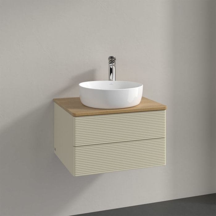 Villeroy & Boch Antao Waschbeckenunterschrank, 60 x 36 cm, 2 Auszüge mit LED-Licht, Front mit Struktur, mit Hahnloch