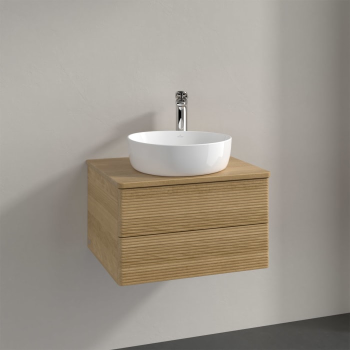 Villeroy & Boch Antao Waschbeckenunterschrank, 60 x 36 cm, 2 Auszüge mit LED-Licht, Front mit Struktur, mit Hahnloch