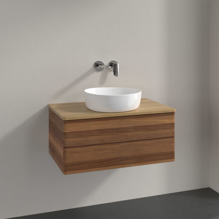 Villeroy & Boch Antao Waschbeckenunterschrank, 80 x 36 cm, 2 Auszüge mit LED-Licht, Front ohne Struktur, ohne Hahnloch