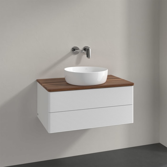 Villeroy & Boch Antao Waschbeckenunterschrank, 80 x 36 cm, 2 Auszüge mit LED-Licht, Front mit Struktur, ohne Hahnloch