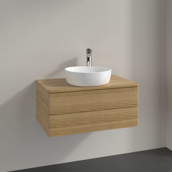 Villeroy & Boch Antao Waschbeckenunterschrank, 80 x 36 cm, 2 Auszüge mit LED-Licht, Front mit Struktur, mit Hahnloch