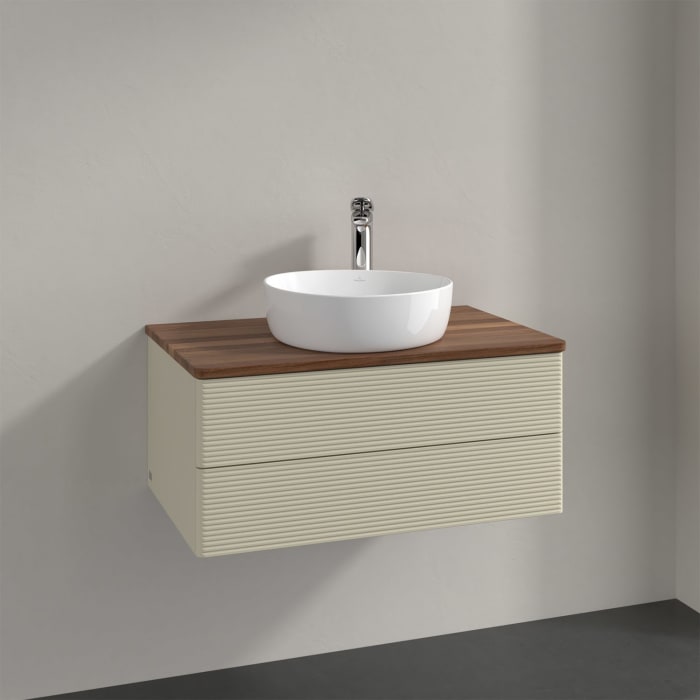 Villeroy & Boch Antao Waschbeckenunterschrank, 80 x 36 cm, 2 Auszüge mit LED-Licht, Front mit Struktur, mit Hahnloch