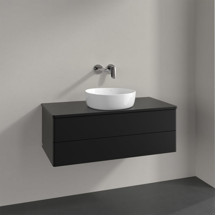 Villeroy & Boch Antao Waschbeckenunterschrank, 100 x 36 cm, 2 Auszüge mit LED-Licht, Front ohne Struktur, ohne Hahnloch