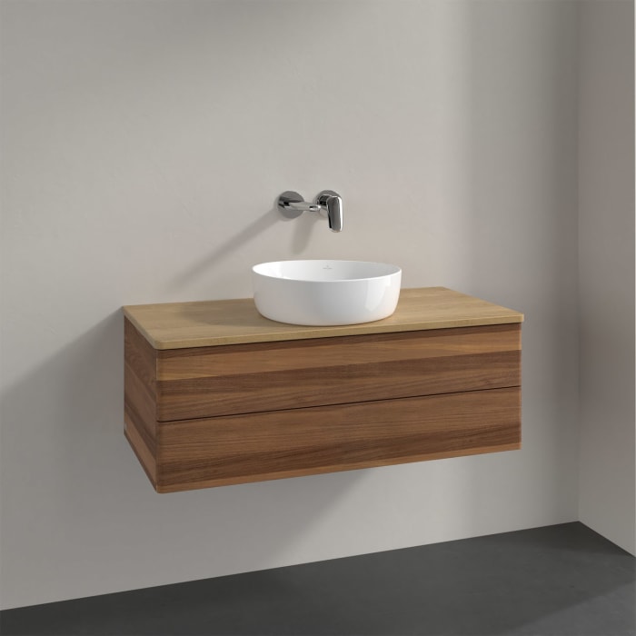 Villeroy & Boch Antao Waschbeckenunterschrank, 100 x 36 cm, 2 Auszüge mit LED-Licht, Front ohne Struktur, ohne Hahnloch