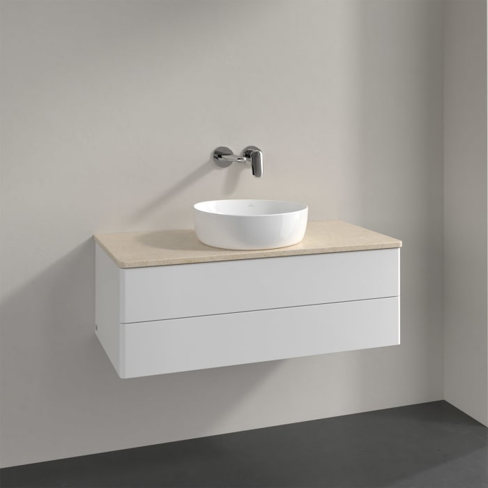 Villeroy & Boch Antao Waschbeckenunterschrank, 100 x 36 cm, 2 Auszüge mit LED-Licht, Front ohne Struktur, ohne Hahnloch