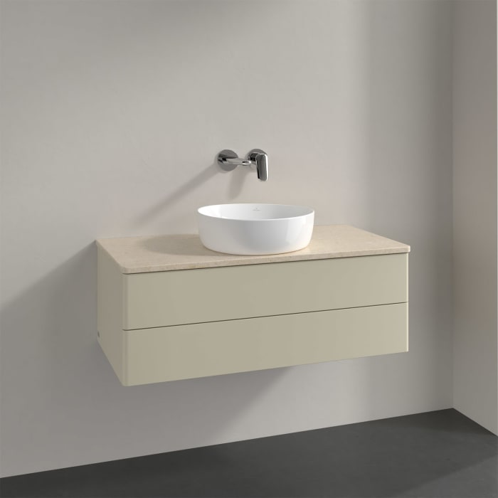 Villeroy & Boch Antao Waschbeckenunterschrank, 100 x 36 cm, 2 Auszüge mit LED-Licht, Front ohne Struktur, ohne Hahnloch
