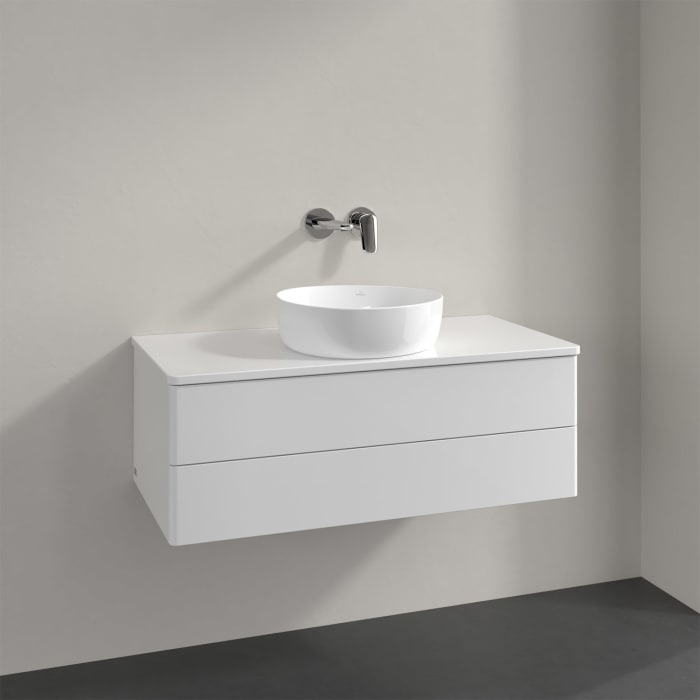 Villeroy & Boch Antao Waschbeckenunterschrank, 100 x 36 cm, 2 Auszüge mit LED-Licht, Front ohne Struktur, mit Hahnloch