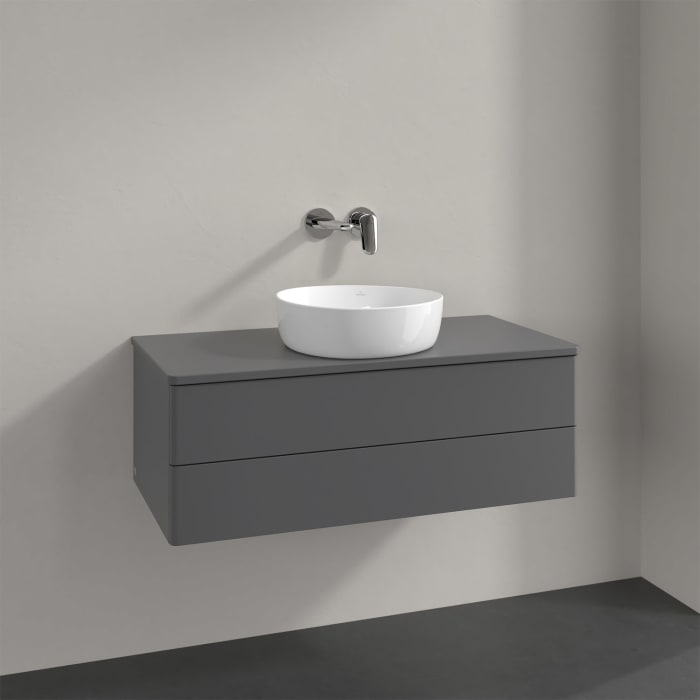 Villeroy & Boch Antao Waschbeckenunterschrank, 100 x 36 cm, 2 Auszüge mit LED-Licht, Front ohne Struktur, mit Hahnloch