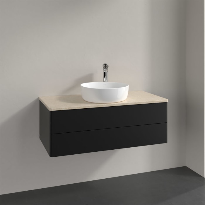 Villeroy & Boch Antao Waschbeckenunterschrank, 100 x 36 cm, 2 Auszüge mit LED-Licht, Front ohne Struktur, mit Hahnloch