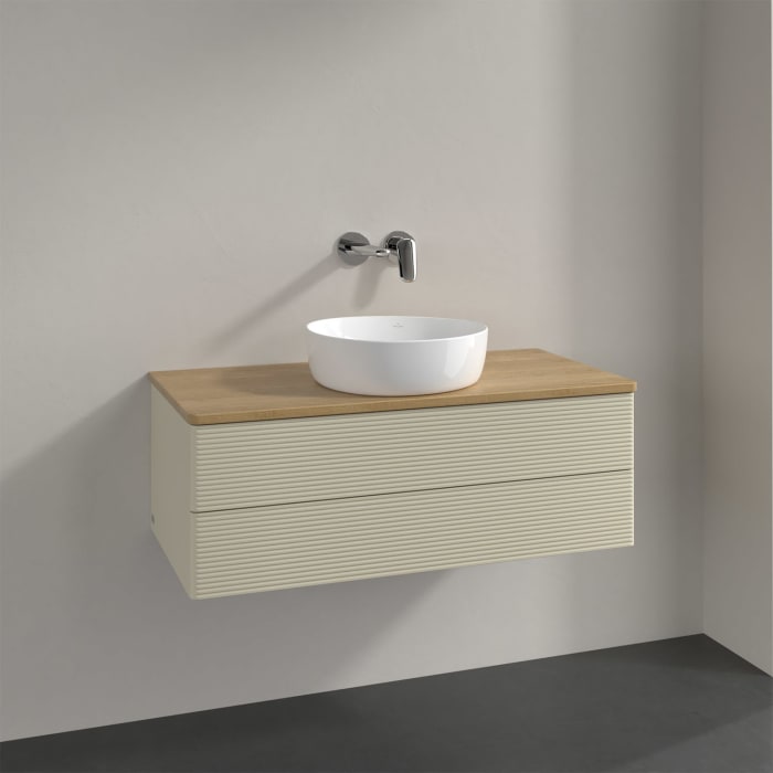 Villeroy & Boch Antao Waschbeckenunterschrank, 100 x 36 cm, 2 Auszüge mit LED-Licht, Front mit Struktur, ohne Hahnloch