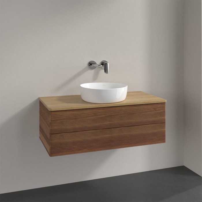 Villeroy & Boch Antao Waschbeckenunterschrank, 100 x 36 cm, 2 Auszüge mit LED-Licht, Front mit Struktur, ohne Hahnloch