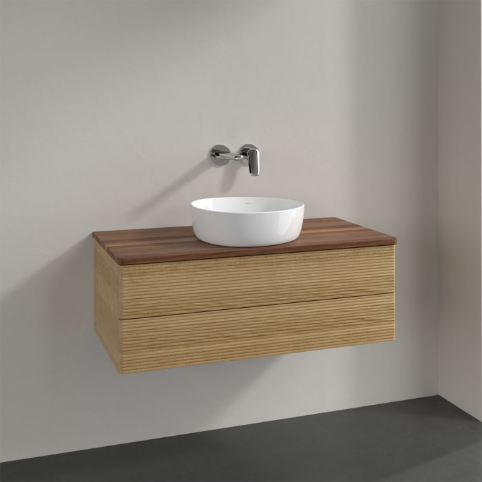 Villeroy & Boch Antao Waschbeckenunterschrank, 100 x 36 cm, 2 Auszüge mit LED-Licht, Front mit Struktur, ohne Hahnloch