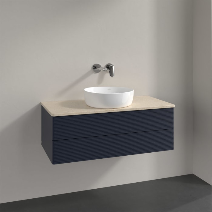 Villeroy & Boch Antao Waschbeckenunterschrank, 100 x 36 cm, 2 Auszüge mit LED-Licht, Front mit Struktur, ohne Hahnloch