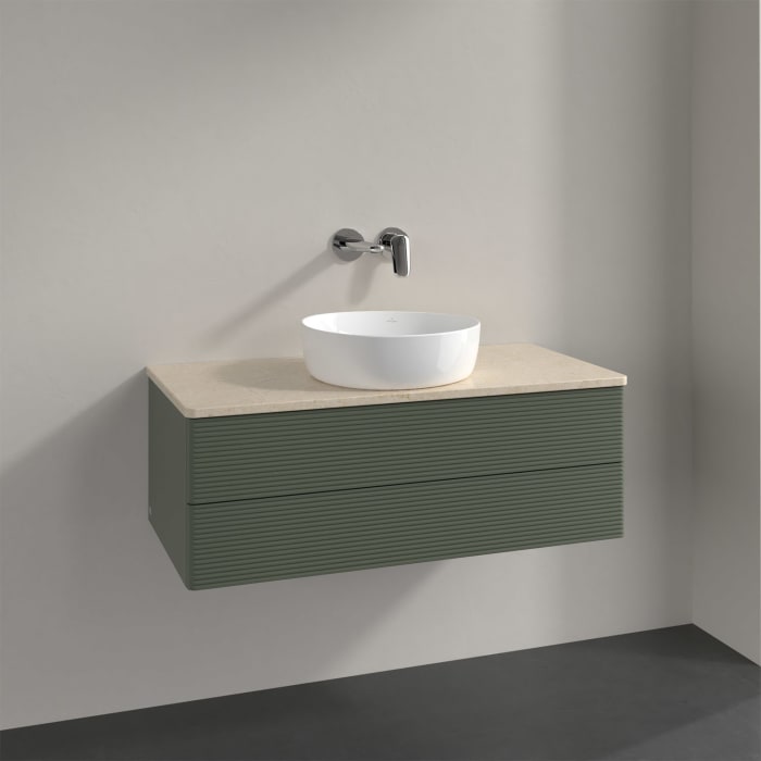 Villeroy & Boch Antao Waschbeckenunterschrank, 100 x 36 cm, 2 Auszüge mit LED-Licht, Front mit Struktur, ohne Hahnloch