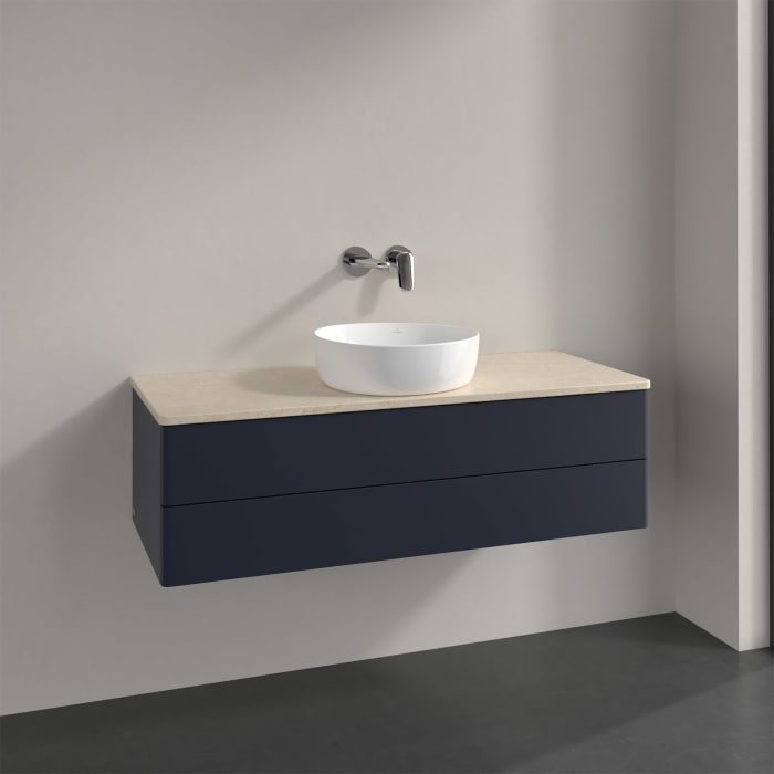 Villeroy & Boch Antao Waschbeckenunterschrank, 120 x 36 cm, 2 Auszüge mit LED-Licht, Front ohne Struktur, ohne Hahnloch, für Waschtisch mittig
