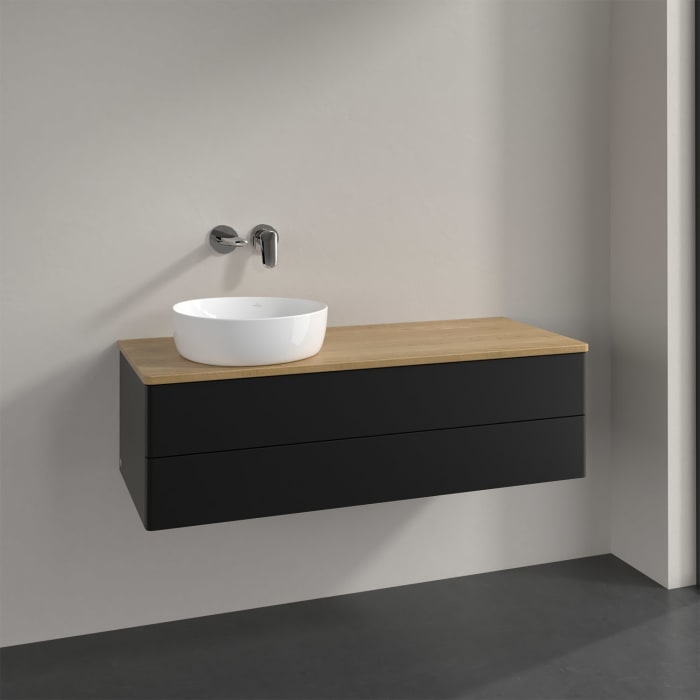 Villeroy & Boch Antao Waschbeckenunterschrank, 120 x 36 cm, 2 Auszüge mit LED-Licht, Front ohne Struktur, ohne Hahnloch, für Waschtisch links