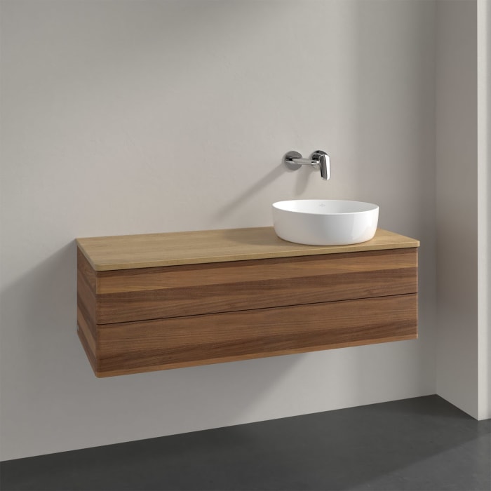 Villeroy & Boch Antao Waschbeckenunterschrank, 120 x 36 cm, 2 Auszüge mit LED-Licht, Front ohne Struktur, ohne Hahnloch, für Waschtisch rechts