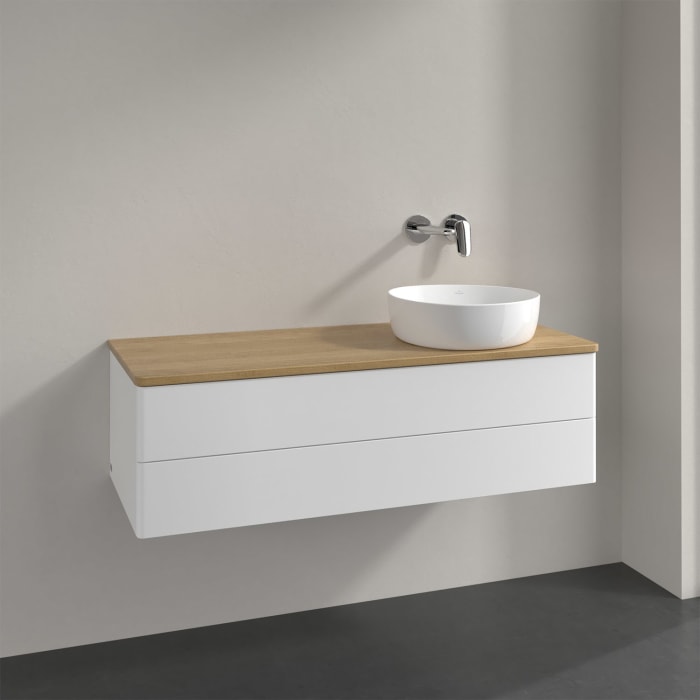 Villeroy & Boch Antao Waschbeckenunterschrank, 120 x 36 cm, 2 Auszüge mit LED-Licht, Front ohne Struktur, ohne Hahnloch, für Waschtisch rechts