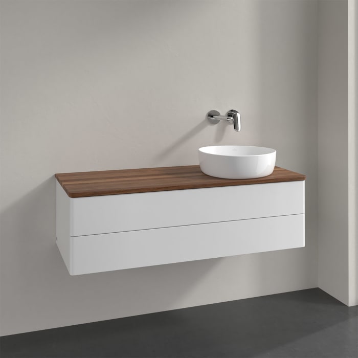 Villeroy & Boch Antao Waschbeckenunterschrank, 120 x 36 cm, 2 Auszüge mit LED-Licht, Front ohne Struktur, ohne Hahnloch, für Waschtisch rechts