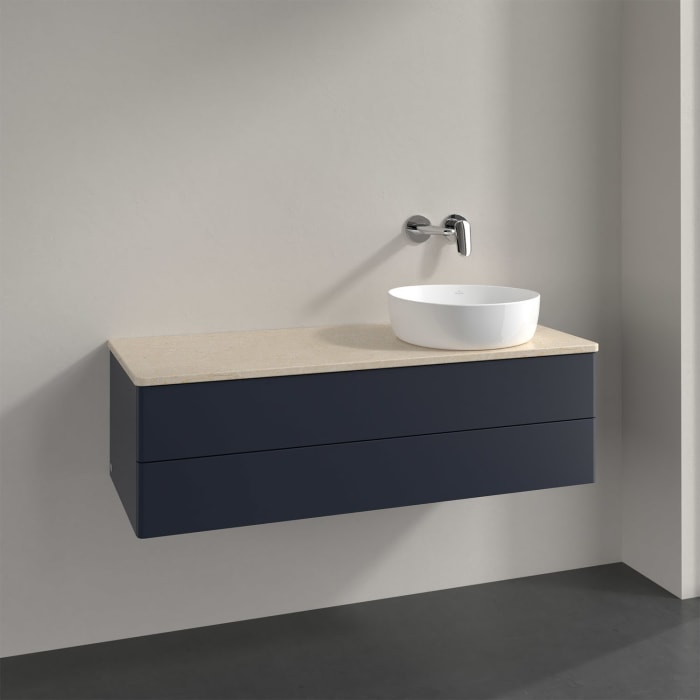 Villeroy & Boch Antao Waschbeckenunterschrank, 120 x 36 cm, 2 Auszüge mit LED-Licht, Front ohne Struktur, ohne Hahnloch, für Waschtisch rechts