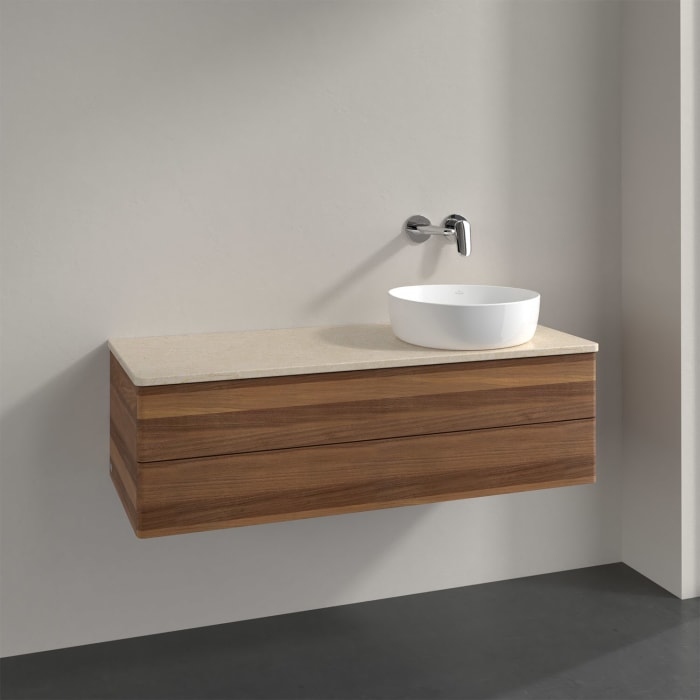 Villeroy & Boch Antao Waschbeckenunterschrank, 120 x 36 cm, 2 Auszüge mit LED-Licht, Front ohne Struktur, ohne Hahnloch, für Waschtisch rechts