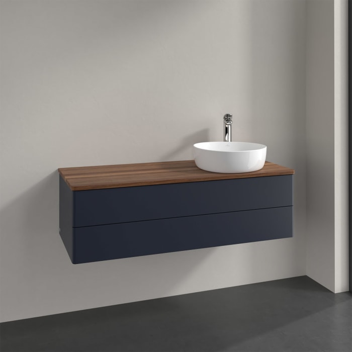 Villeroy & Boch Antao Waschbeckenunterschrank, 120 x 36 cm, 2 Auszüge mit LED-Licht, Front ohne Struktur, mit Hahnloch, für Waschtisch rechts