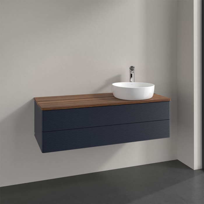 Villeroy & Boch Antao Waschbeckenunterschrank, 120 x 36 cm, 2 Auszüge mit LED-Licht, Front mit Struktur, mit Hahnloch, für Waschtisch rechts