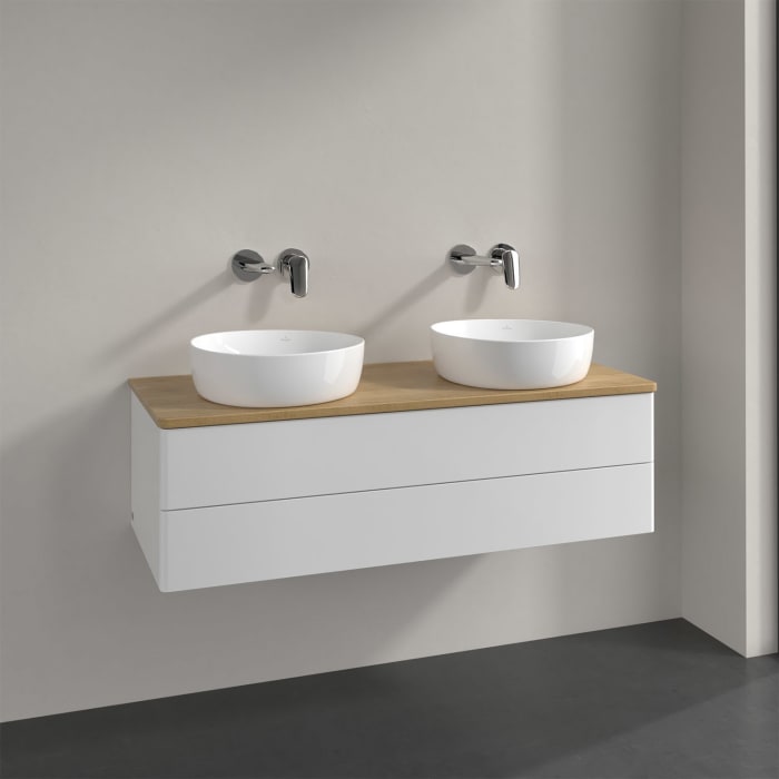 Villeroy & Boch Antao Waschbeckenunterschrank, 120 x 36 cm, 2 Auszüge mit LED-Licht, Front ohne Struktur, ohne Hahnloch, für Waschtisch links und rech