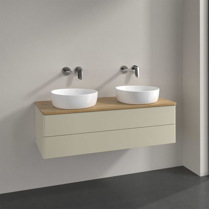 Villeroy & Boch Antao Waschbeckenunterschrank, 120 x 36 cm, 2 Auszüge mit LED-Licht, Front ohne Struktur, ohne Hahnloch, für Waschtisch links und rech