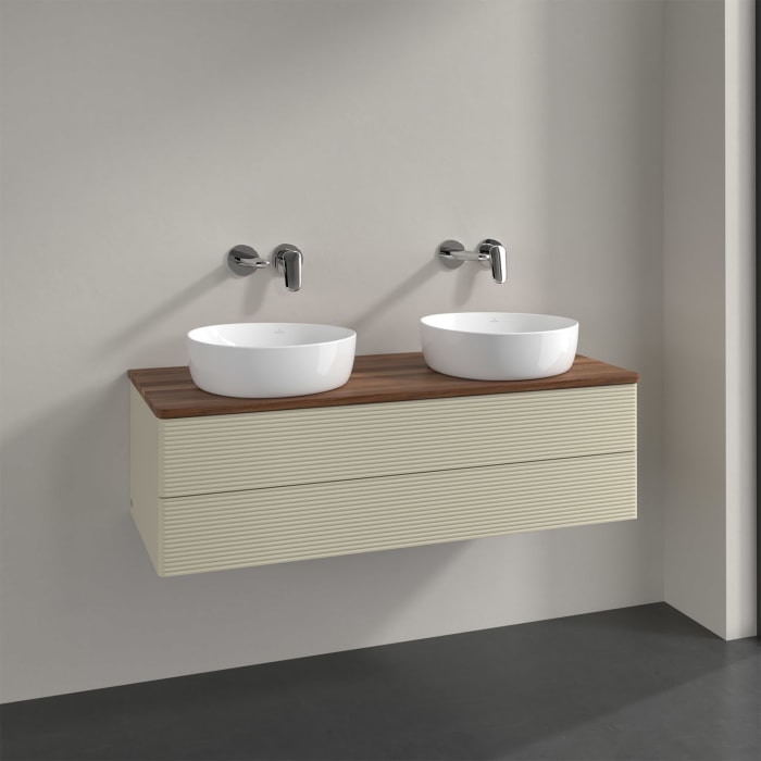 Villeroy & Boch Antao Waschbeckenunterschrank, 120 x 36 cm, 2 Auszüge mit LED-Licht, Front mit Struktur, ohne Hahnloch, für Waschtisch links und recht