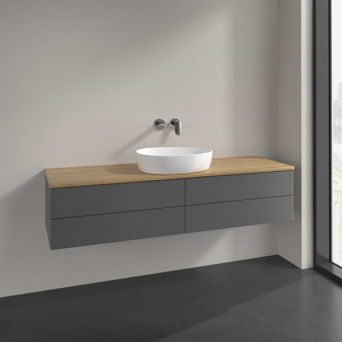 Villeroy & Boch Antao Waschbeckenunterschrank, 160 x 36 cm, 4 Auszüge mit LED-Licht, Front ohne Struktur, ohne Hahnloch, für Waschtisch mittig
