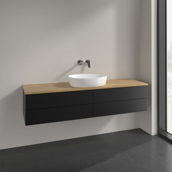 Villeroy & Boch Antao Waschbeckenunterschrank, 160 x 36 cm, 4 Auszüge mit LED-Licht, Front ohne Struktur, ohne Hahnloch, für Waschtisch mittig