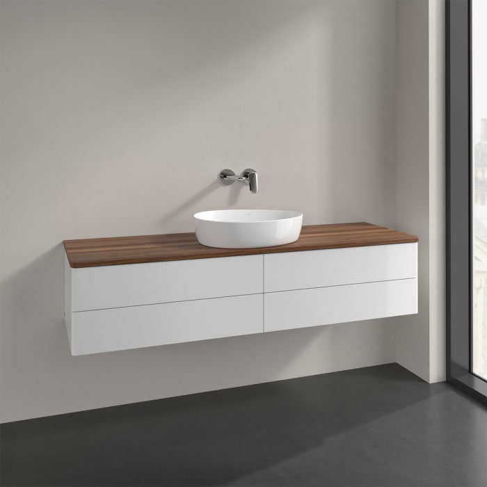 Villeroy & Boch Antao Waschbeckenunterschrank, 160 x 36 cm, 4 Auszüge mit LED-Licht, Front ohne Struktur, ohne Hahnloch, für Waschtisch mittig