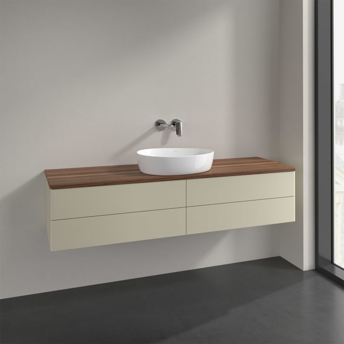 Villeroy & Boch Antao Waschbeckenunterschrank, 160 x 36 cm, 4 Auszüge mit LED-Licht, Front ohne Struktur, ohne Hahnloch, für Waschtisch mittig