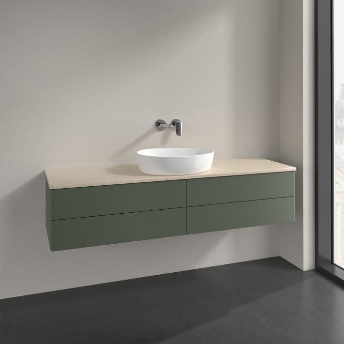 Villeroy & Boch Antao Waschbeckenunterschrank, 160 x 36 cm, 4 Auszüge mit LED-Licht, Front ohne Struktur, ohne Hahnloch, für Waschtisch mittig
