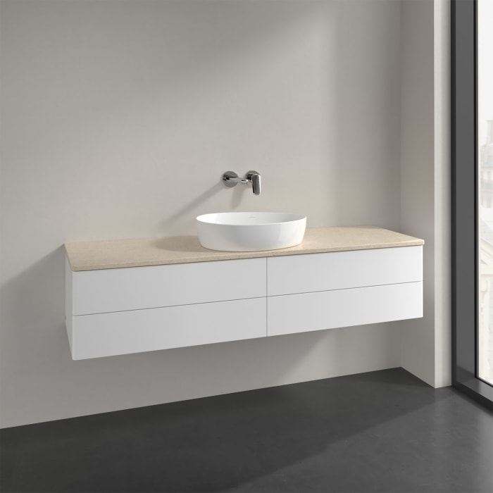 Villeroy & Boch Antao Waschbeckenunterschrank, 160 x 36 cm, 4 Auszüge mit LED-Licht, Front ohne Struktur, ohne Hahnloch, für Waschtisch mittig