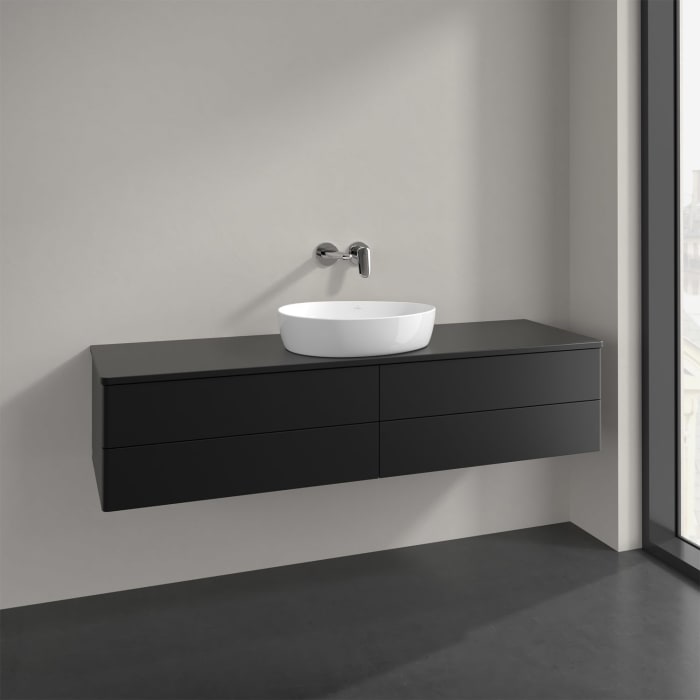 Villeroy & Boch Antao Waschbeckenunterschrank, 160 x 36 cm, 4 Auszüge mit LED-Licht, Front ohne Struktur, mit Hahnloch, für Waschtisch mittig