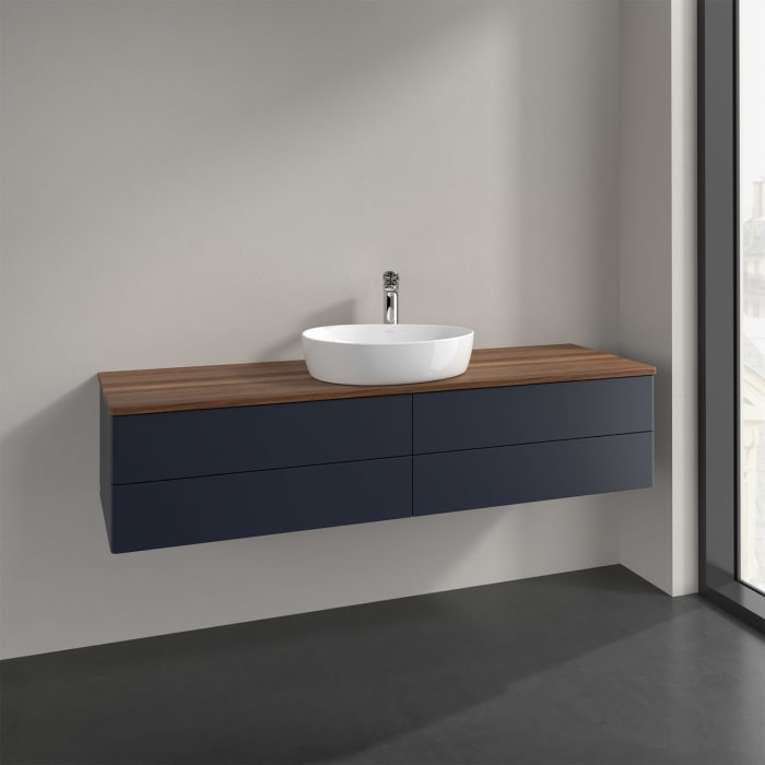 Villeroy & Boch Antao Waschbeckenunterschrank, 160 x 36 cm, 4 Auszüge mit LED-Licht, Front ohne Struktur, mit Hahnloch, für Waschtisch mittig