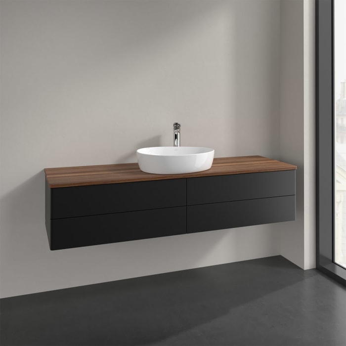 Villeroy & Boch Antao Waschbeckenunterschrank, 160 x 36 cm, 4 Auszüge mit LED-Licht, Front ohne Struktur, mit Hahnloch, für Waschtisch mittig