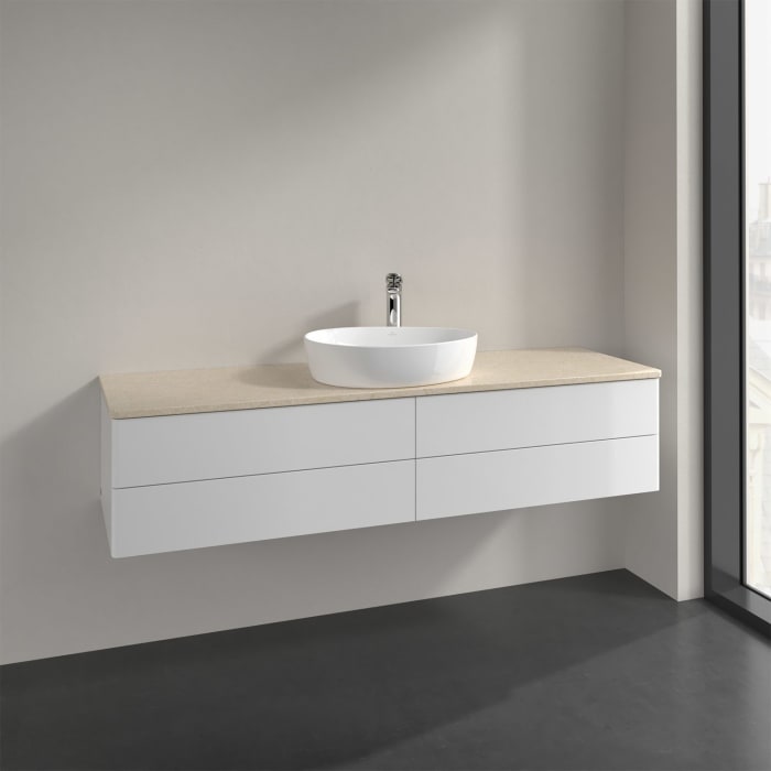 Villeroy & Boch Antao Waschbeckenunterschrank, 160 x 36 cm, 4 Auszüge mit LED-Licht, Front ohne Struktur, mit Hahnloch, für Waschtisch mittig