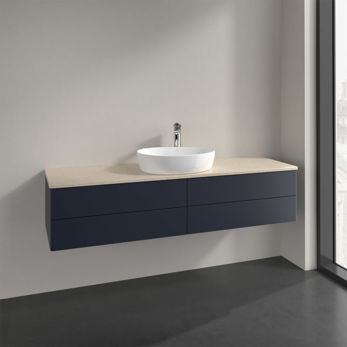 Villeroy & Boch Antao Waschbeckenunterschrank, 160 x 36 cm, 4 Auszüge mit LED-Licht, Front ohne Struktur, mit Hahnloch, für Waschtisch mittig