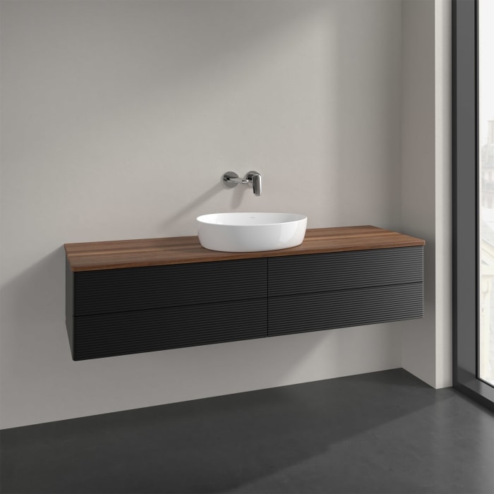 Villeroy & Boch Antao Waschbeckenunterschrank, 160 x 36 cm, 4 Auszüge mit LED-Licht, Front mit Struktur, ohne Hahnloch, für Waschtisch mittig